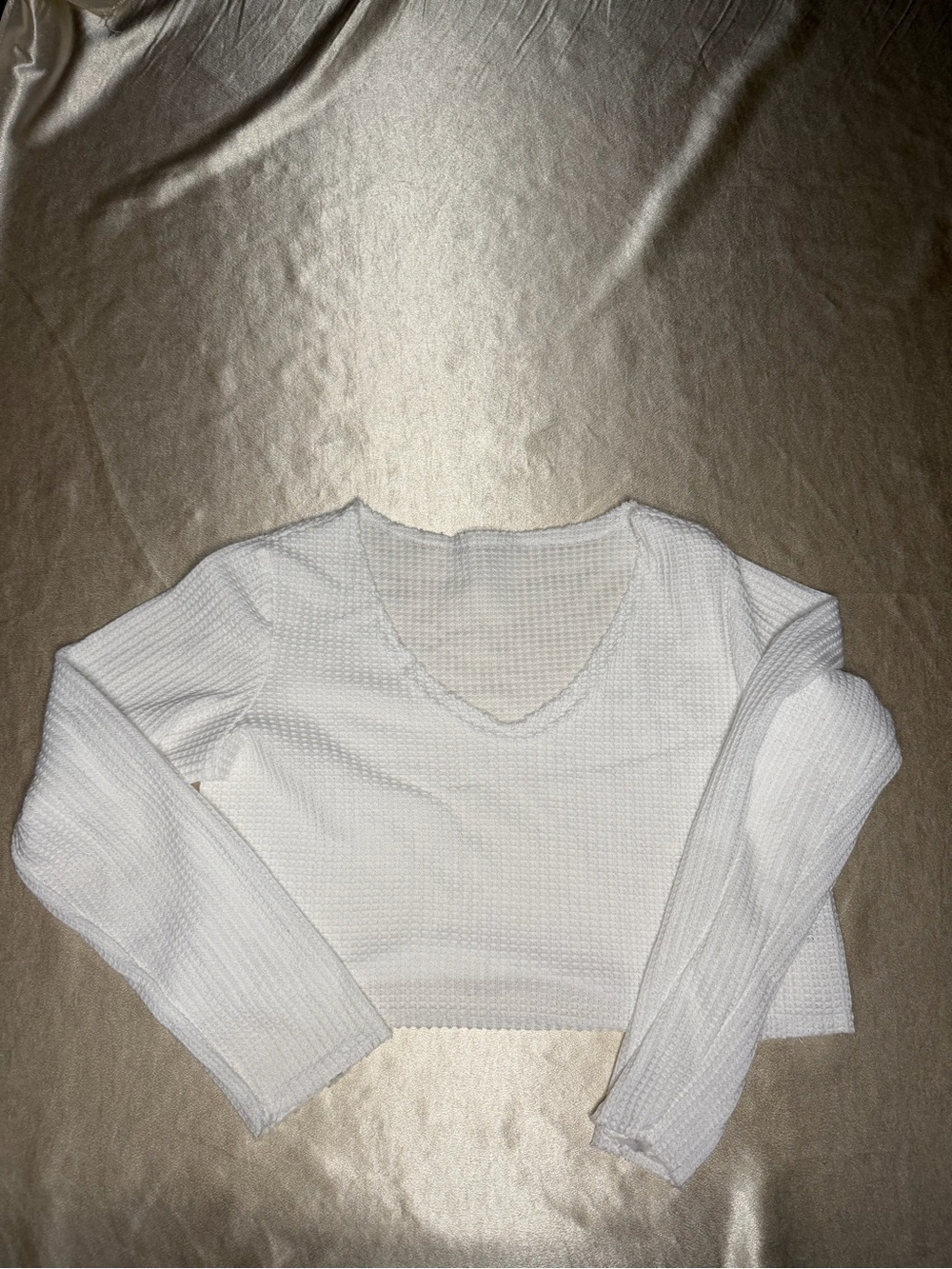 SHEIN White Waffle Knit Long Sleeve Crop Top Size S
